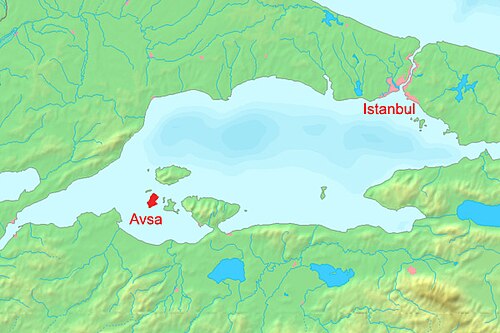 Mapa ostrova Avša u Marmarského moře