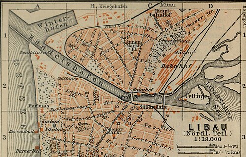 BAEDEKER (1914) Lotyšsko, Liepāja (Libau)