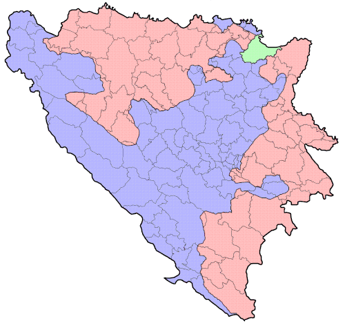 Poloha municípií Bosny a Hercegoviny