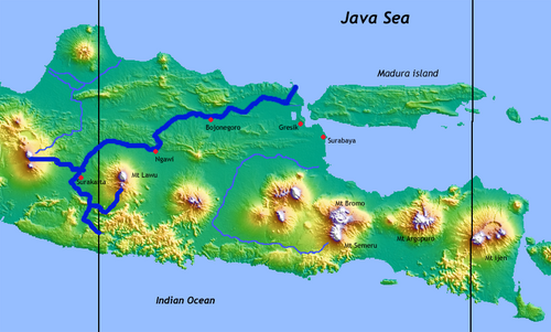 Topografická mapa řeky Bengawan Solo