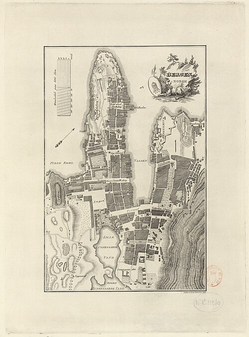 Bergen v Norsku, měřítko 1:800