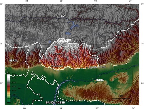 Topografická mapa Bhútánu (EN)