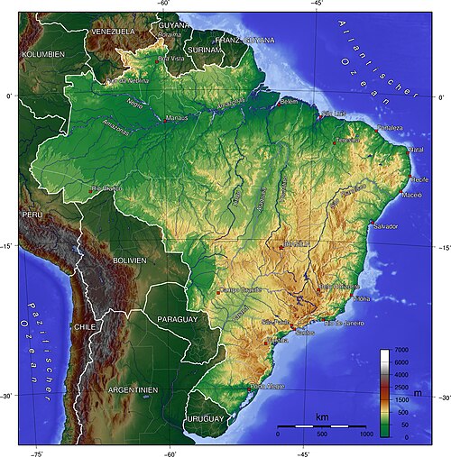 Brazílie topografická
