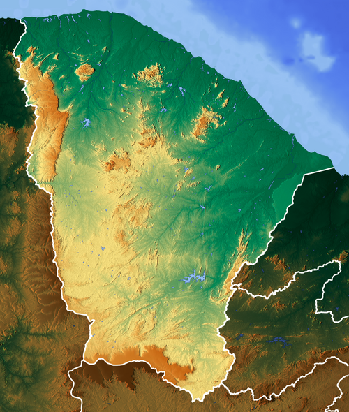 Brazílie Ceará: mapa reliéfu