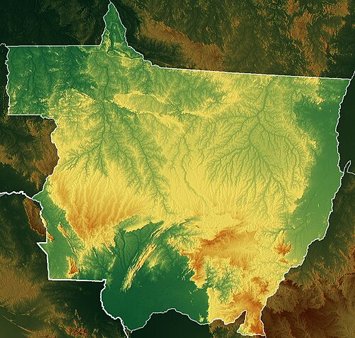 Brazílie Mato Grosso: mapa reliéfu