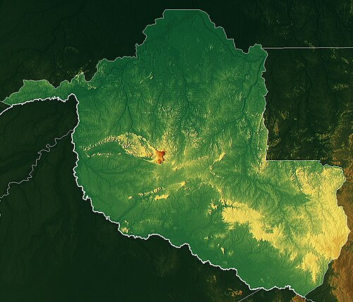Brazílie Rondônia: mapa reliéfu