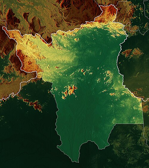 Brazílie Roraima: mapa reliéfu