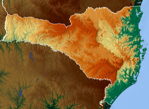 Brazílie Santa Catarina: mapa reliéfu