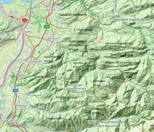 Bregenzerwaldské hory topograficky