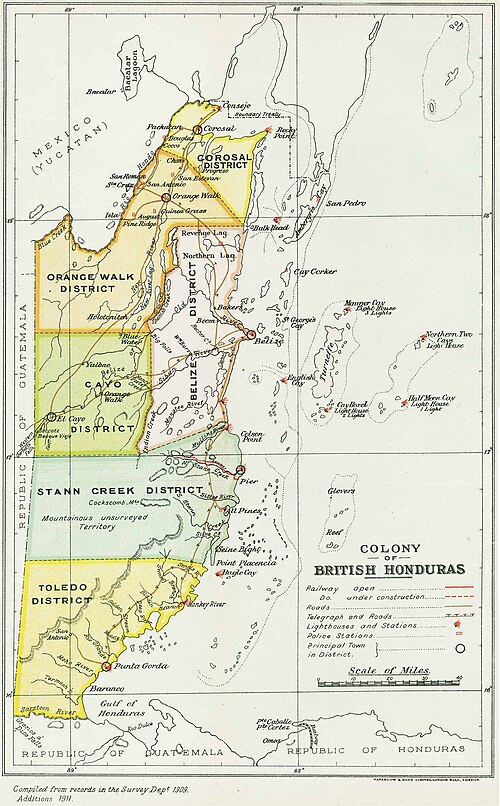 Mapa Britské Hondurasu 1909