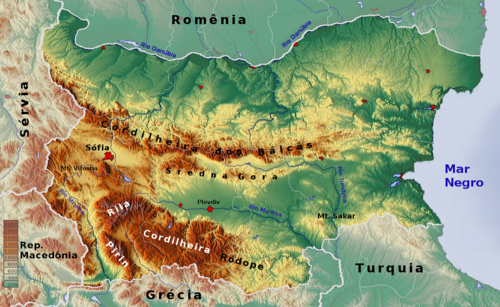 Topografická mapa Bulharska