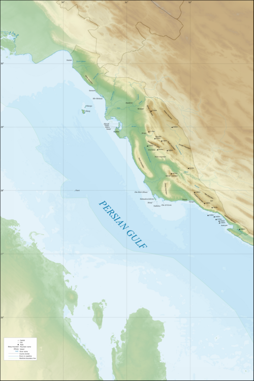 Provincie Búšehr - topografická a batimetrická mapa