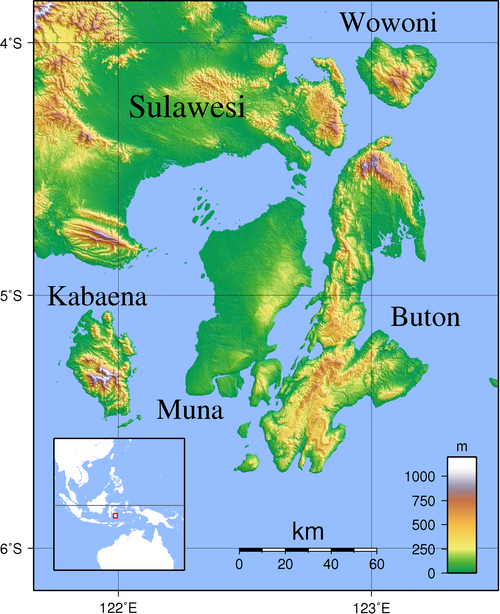 Buton - topografická mapa