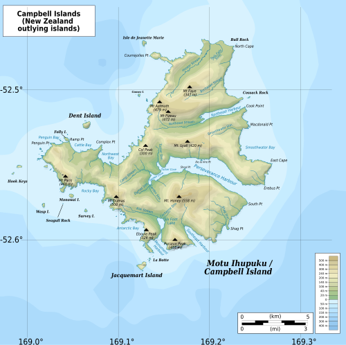 Geografická mapa ostrova Campbell