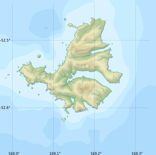 Campbell Island - geografická mapa bez popisů