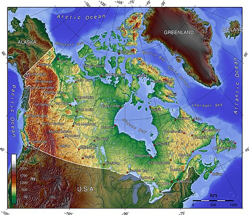 Topografická mapa Kanady