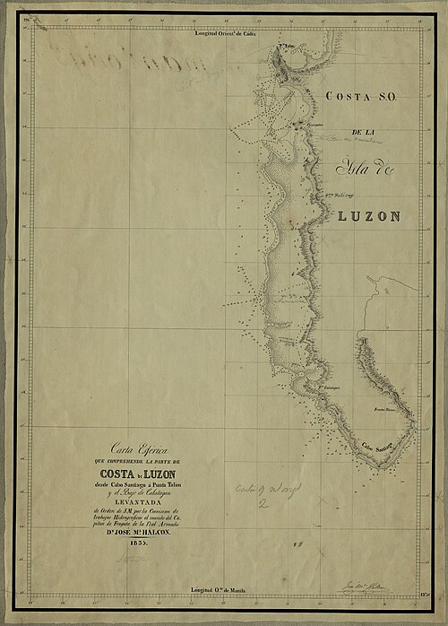 Břežní mapa Luzonského mysu Santiago