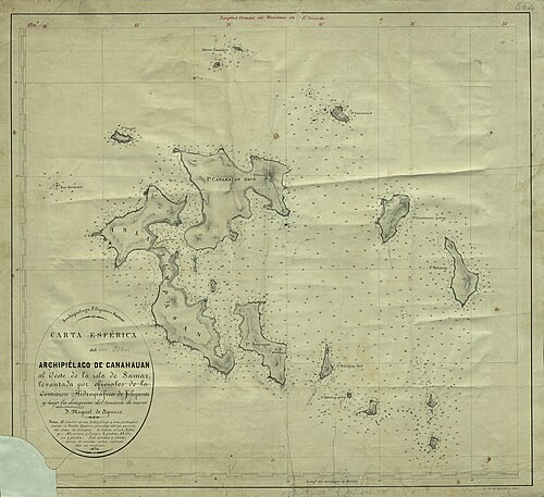 Sférická mapa Canahauan západně od Samaru