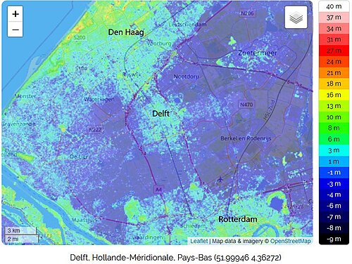 Topografická mapa Delft - Výšková data