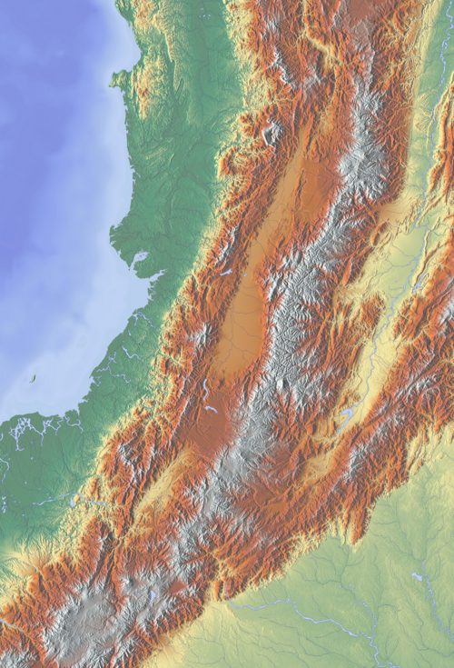 Mapa vulkánů Kolumbie