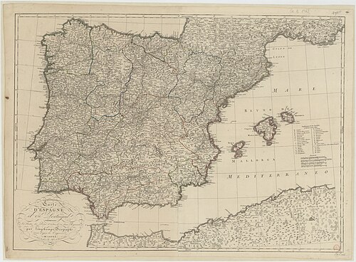 Mapa Španělska a Portugalska s poštovními cestami