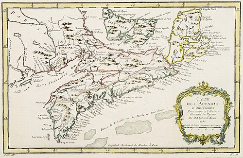 Mapa Acadie a sousedních zemí 1757