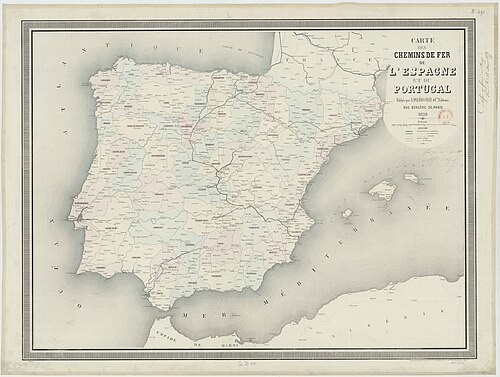 Mapa železnic Španělska a Portugalska