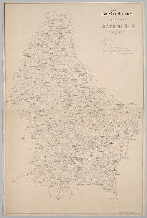 Mapa vzdáleností Velkého knížectví Lucemburska