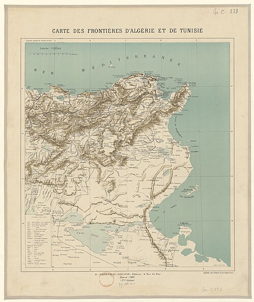 Mapa hranic Alžírska a Tuniska