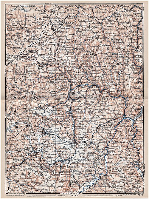 Mapa Lucemburska z průvodce Baedeker 1897