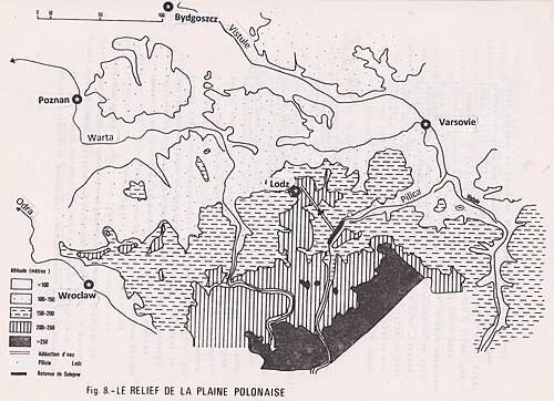 Mapa reliéfu polské nížiny