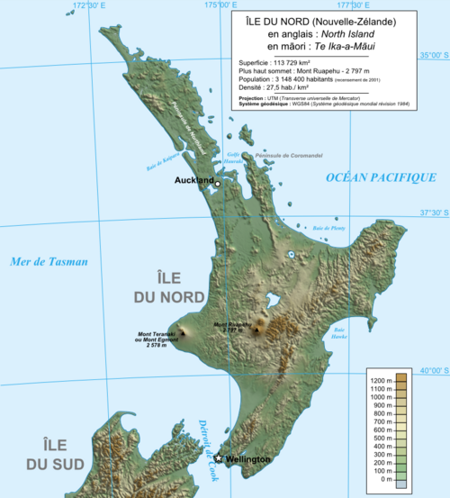 Mapa Severního ostrova Nového Zélandu