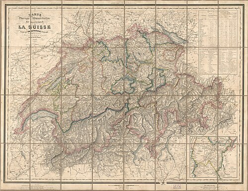 Fyzická, správní a silniční mapa Švýcarska