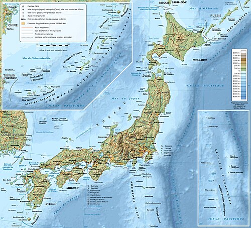 Topografická mapa Japonska