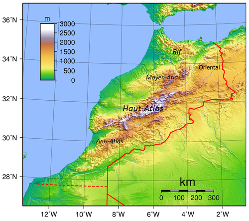 Topografická mapa Maroka