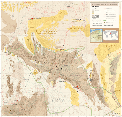 Topografická mapa Tassili n'Ajjer a okolí