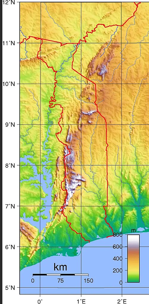 Topografická mapa Togo