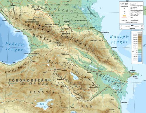 Topografická mapa Kavkazu