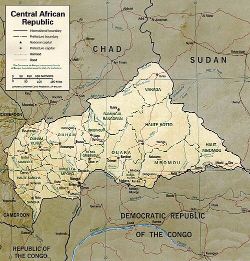 Mapa Středoafrické republiky