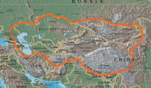 Fyzicko-politická mapa střední Asie CIA