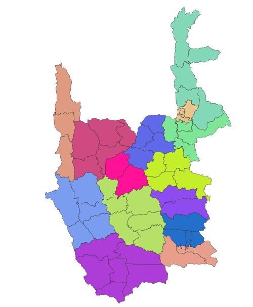Mapa střední Barmy