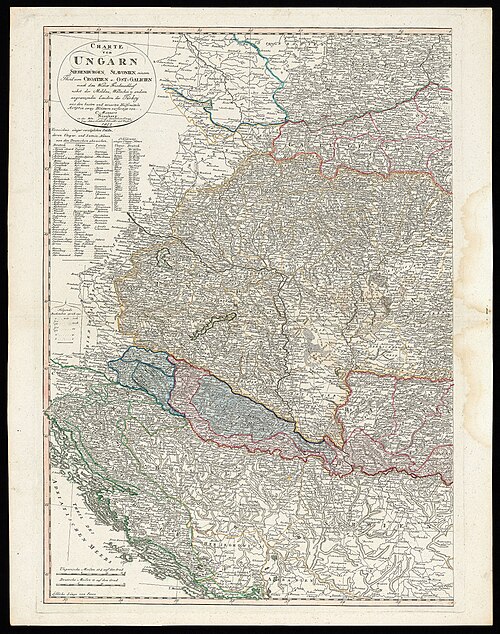 Mapa Maďarska po Vídeňské dohodě 1815