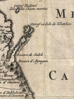 Čečenský ostrov na mapě z roku 1730