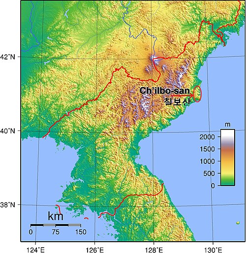 Topografická mapa Chilbo-san, Severní Korea