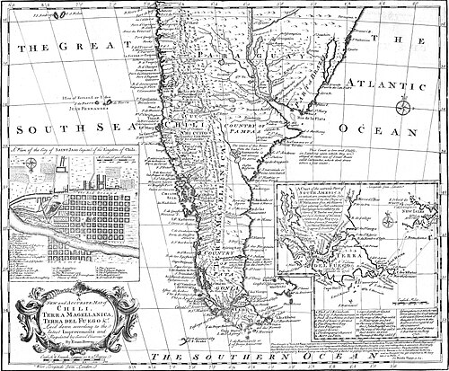 Chile, Země ohnivého konce &c. Bowen, Emanuel, 1747