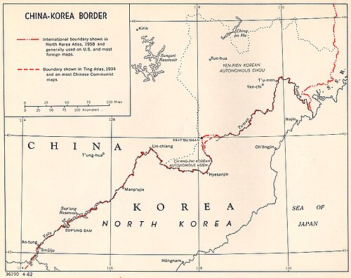 Mapa hranice Čína-Severní Korea