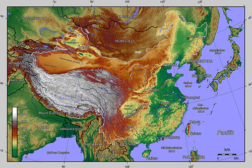 Topografická mapa Číny 1