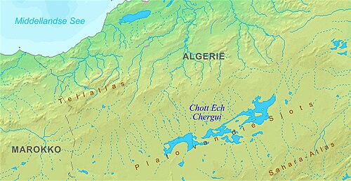Mapa solného jezera Chott Ech Chergui
