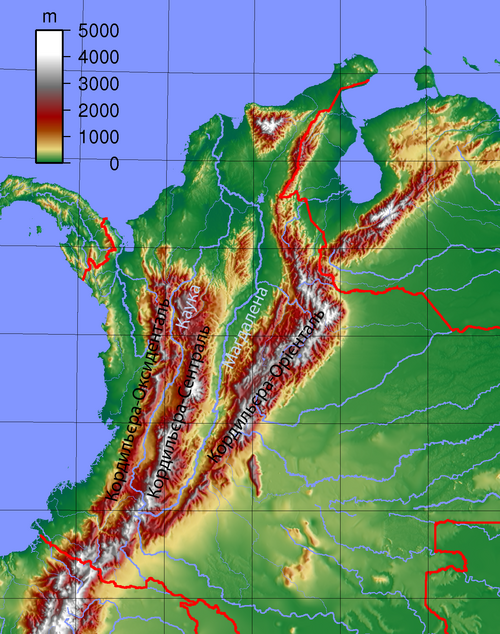 Topografie Kolumbie UK
