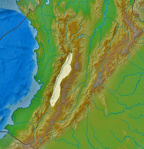 Kolumbie reliéf - lokační mapa Cauca